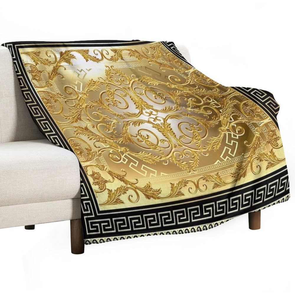 Ornate Baroque Gold Black Greek Keys Meander Eco-conscious Throw Blanket