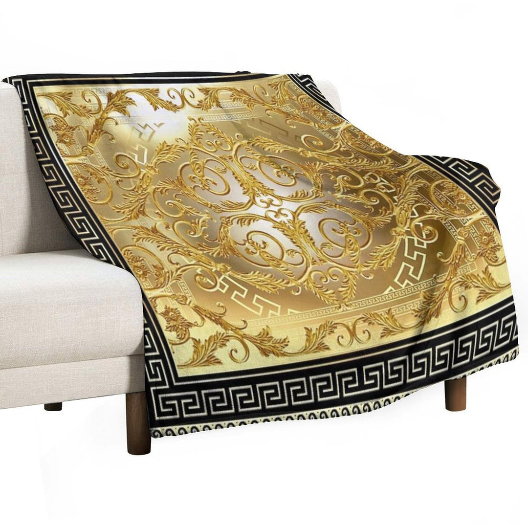 Ornate Baroque Gold Black Greek Keys Meander Eco-conscious Throw Blanket
