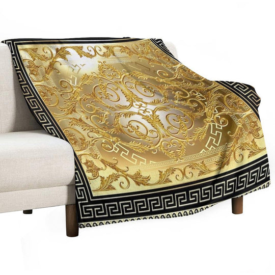 Ornate Baroque Gold Black Greek Keys Meander Eco-conscious Throw Blanket