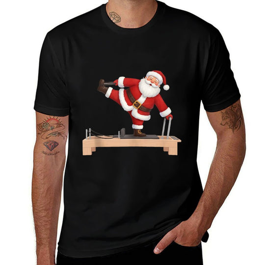 Funny Santa Doing Reformer Pilates Christmas Xmas Pilates  Heathered Texture T-Shirt