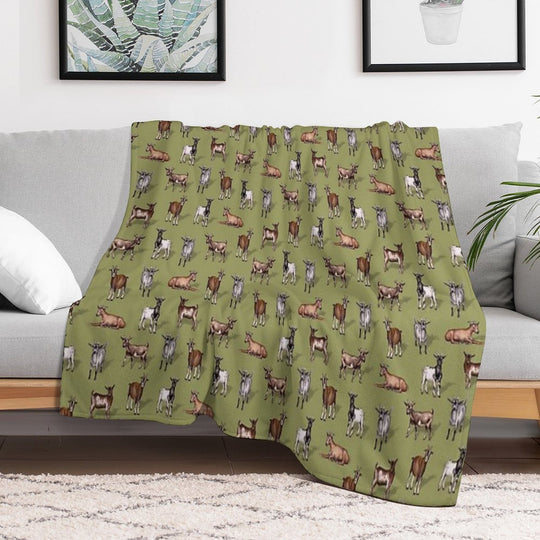 Tiny Goats on Green - Goat Herd Pattern Versatility Throw Blanket