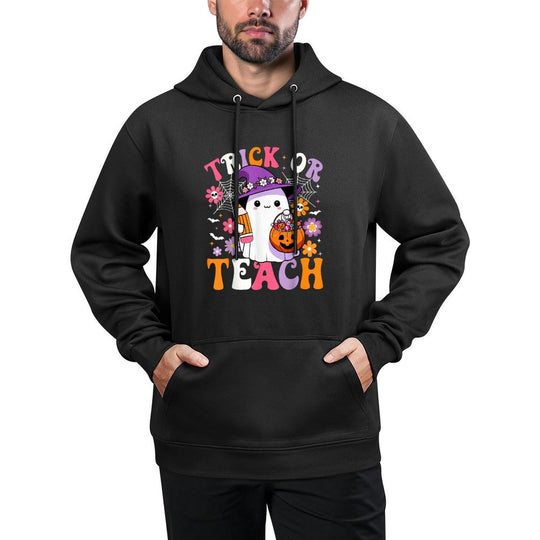 Trick Or Teach Teacher Groovy Ghost Funny Halloween Teacher Colorfast Hoodie