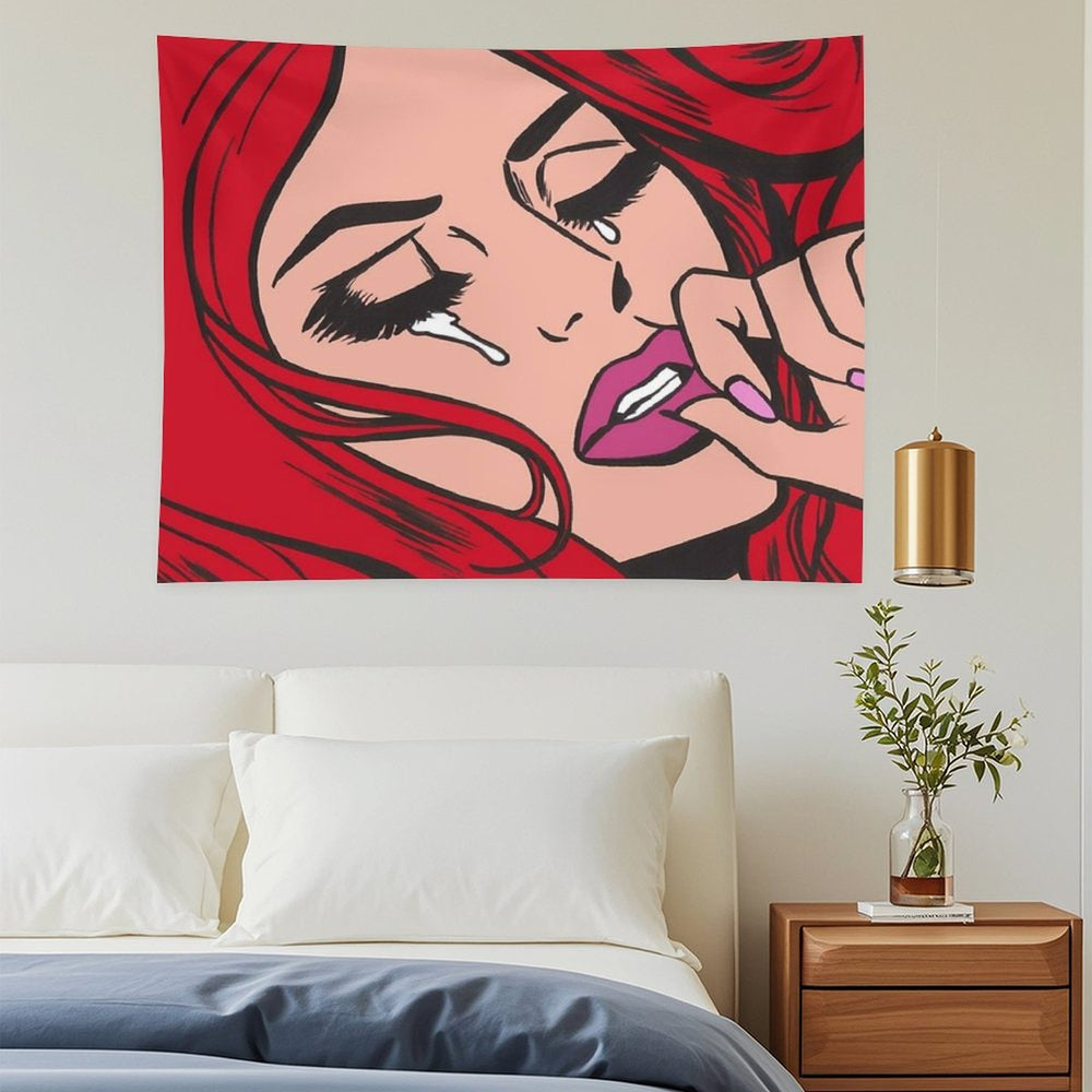 Red Crying Comic Girl Tapestry