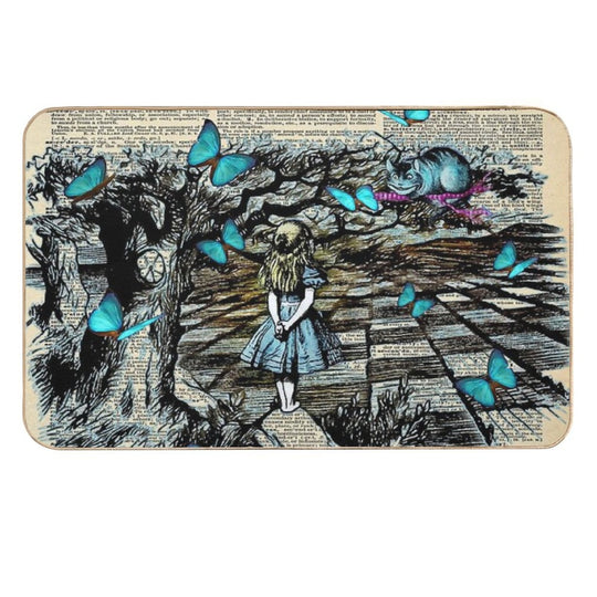 Alice & The Cheshire Cat Butterflies Field - Dictionary Page  Odorless Bath Mat