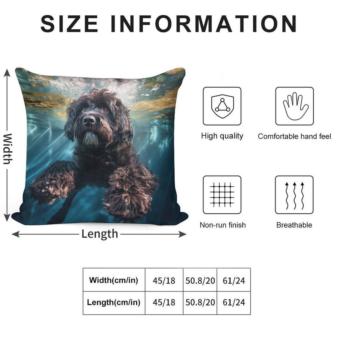 Portuguese Water Dog Swimming Under Water Soft High-Density Material Throw Pillow