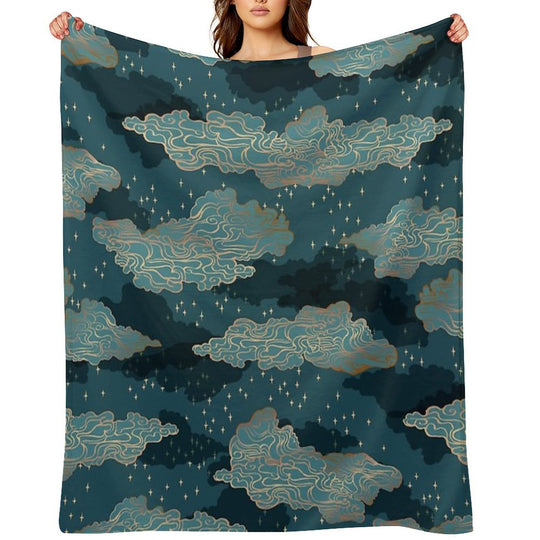 Clouds And Stars {Golden And Blue} Comfort Throw Blanket