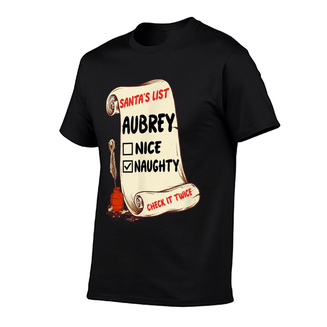 Aubrey Name - Santa Naughty Nice List Funny Xmas Cute  Polyester Blend T-Shirt