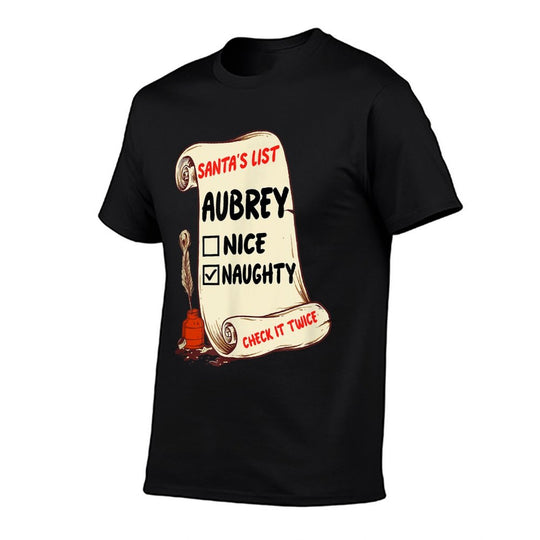 Aubrey Name - Santa Naughty Nice List Funny Xmas Cute  Polyester Blend T-Shirt