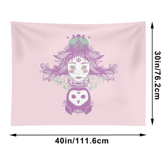 Third Eye Witch With Owl Fantasy Art Tapestry