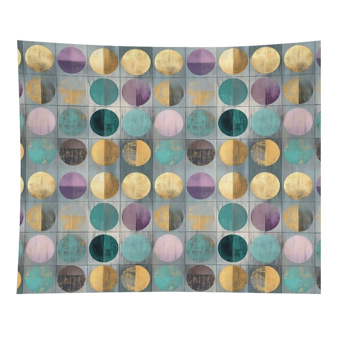 Vintage Geometric Circles – Abstract Gold & Teal Ar Tapestry