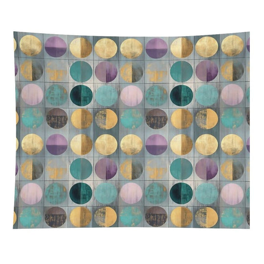 Vintage Geometric Circles – Abstract Gold & Teal Ar Tapestry