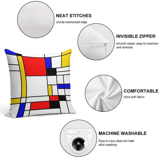 Bauhouse Mondrian Style Soft Durable Construction Throw Pillow