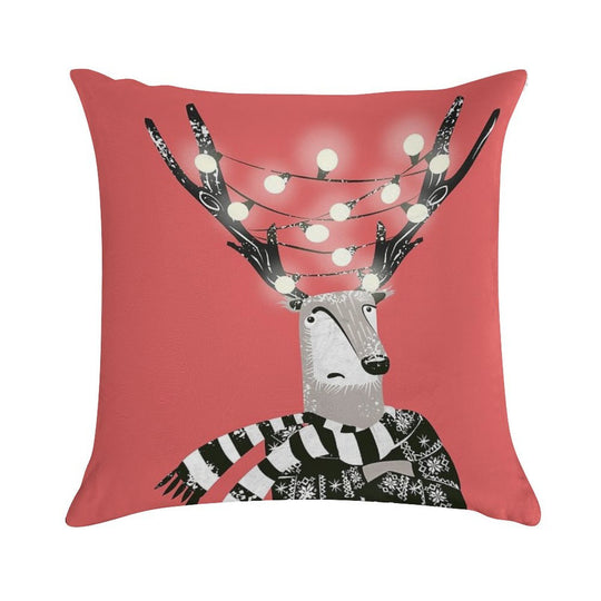 Christmas Bright Reindeer Soft Short Plush Fabric Throw Pillow