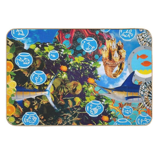 Original Analog Paper Collage Titled Summer Seas  Non-Slip Bath Mat