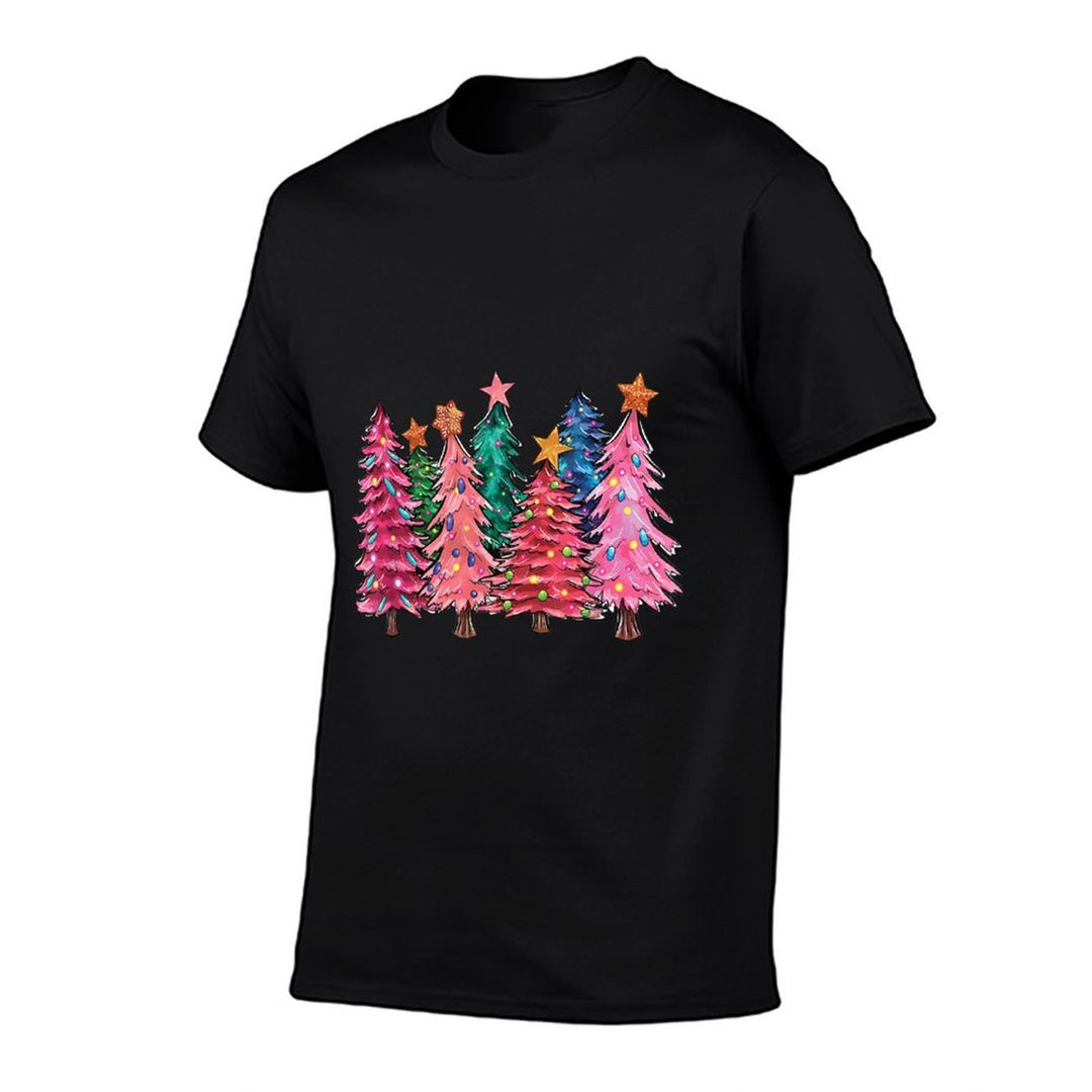 Cute Christmas With Pink Trees Xmas Costume Womens Girls  Trendy Pattern T-Shirt