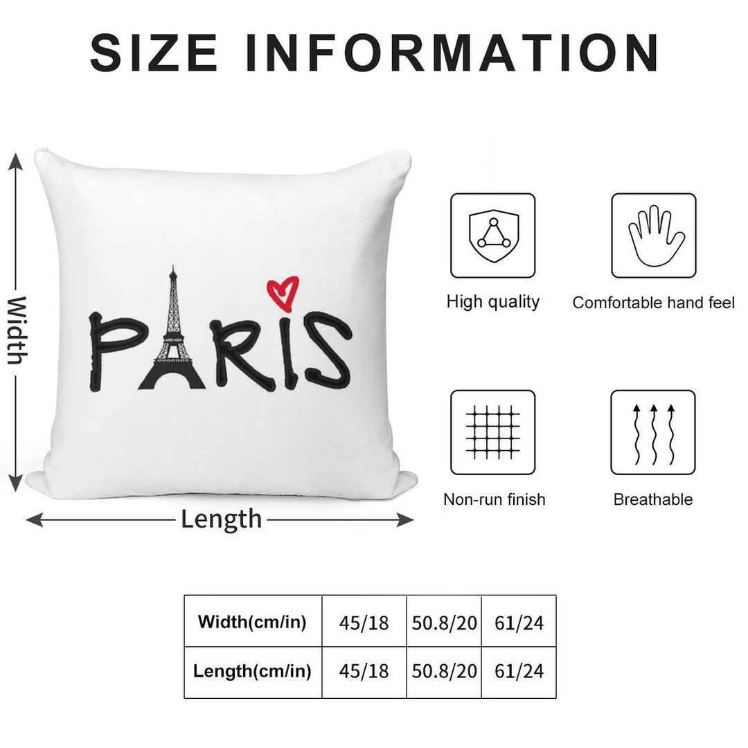 Paris with Eiffel Tower And Red Heart Soft Multiple Sizes Throw Pillow