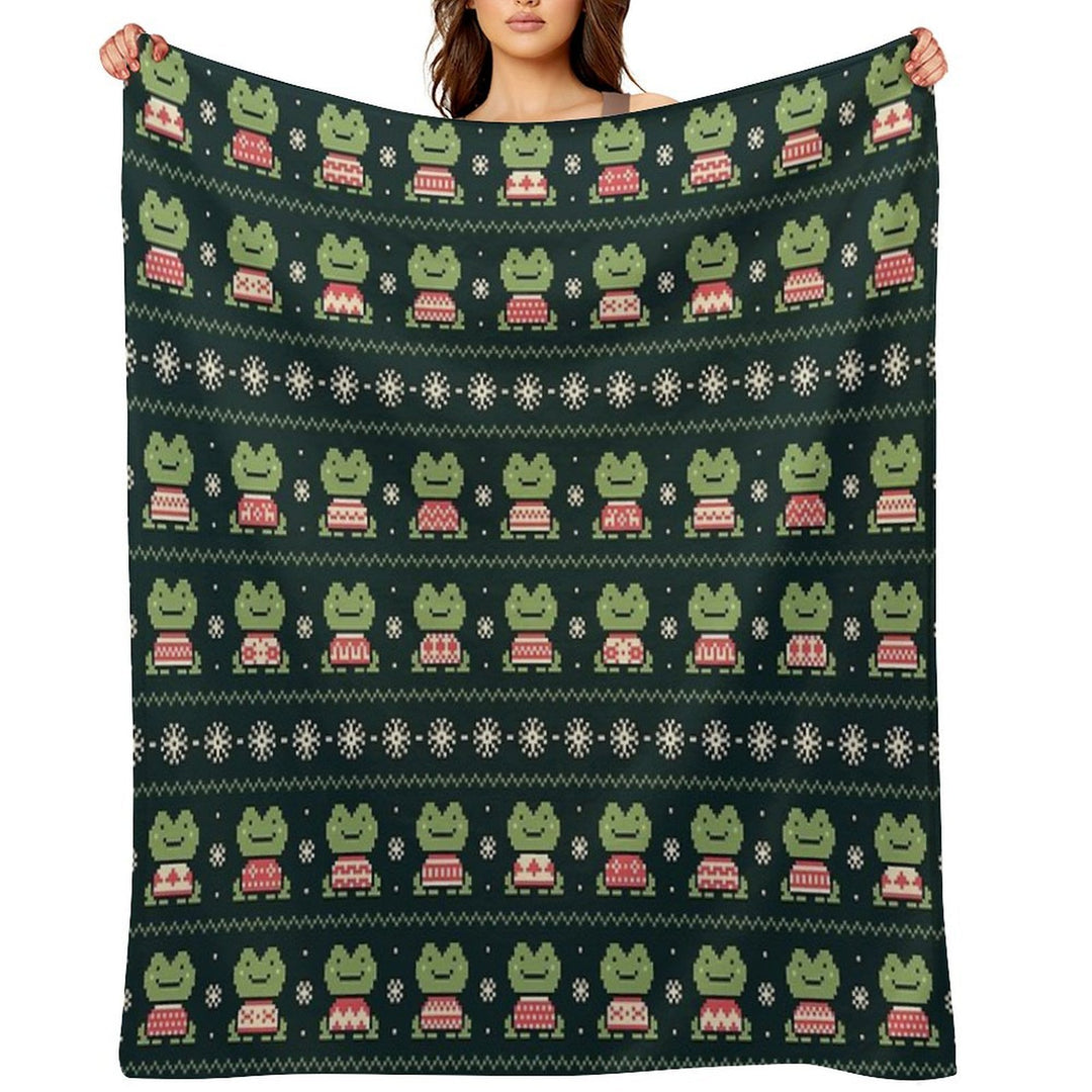 Frogs In Sweaters (Dark) Eco-conscious Throw Blanket