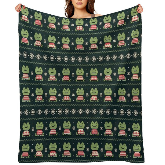 Frogs In Sweaters (Dark) Eco-conscious Throw Blanket