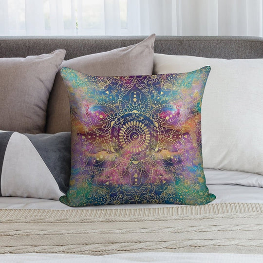 Gold Mandala Watercolor Colorful Nebula Soft Ultra-Soft Texture Throw Pillow