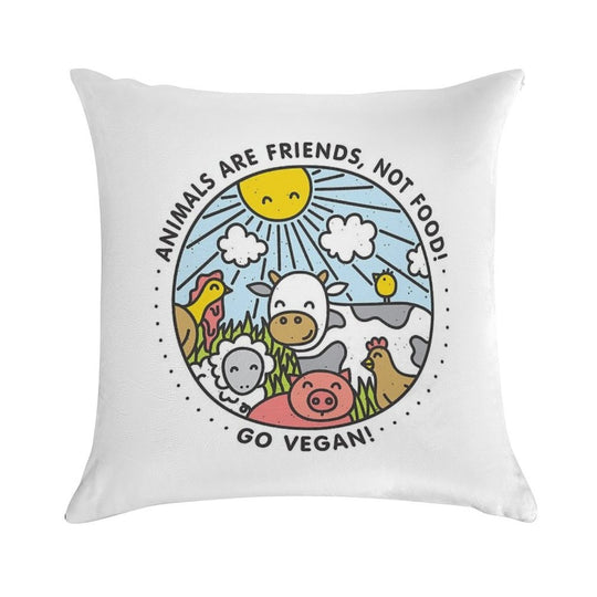 Animals Are Friends, Not Food! Go Vegan! Soft Bedroom Essential Throw Pillow