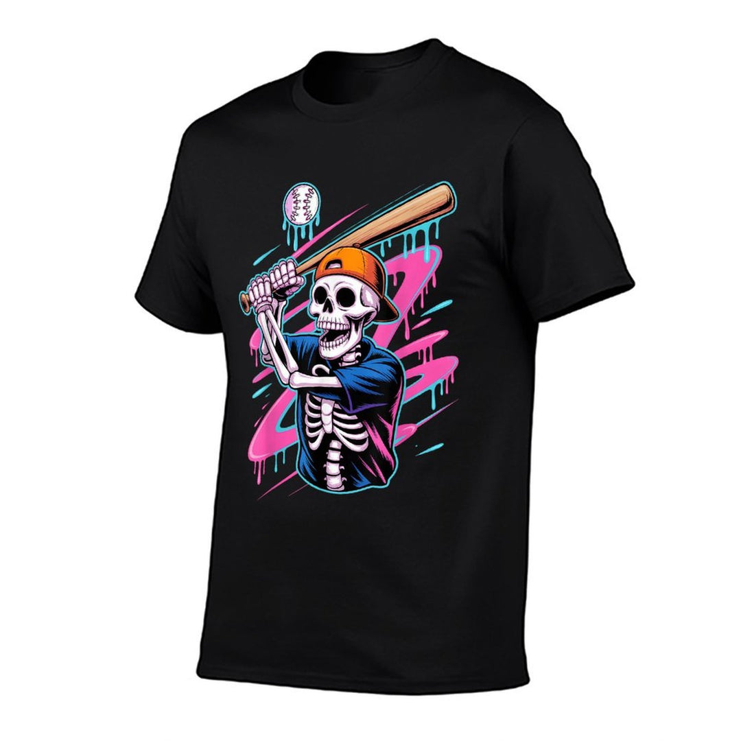 Skeleton Baseball Drip Boy Youth Dripping Baseball Halloween  Oversized Silhouette T-Shirt