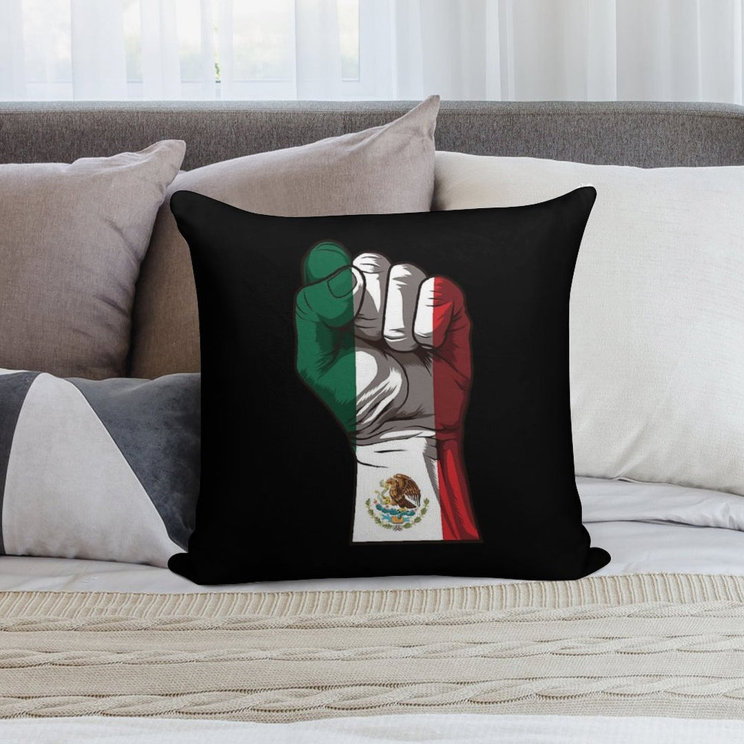 Raised Fist for Mexico  Mexican Flag Soft Hidden Zipper Throw Pillow