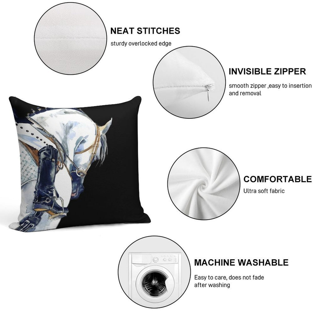 Dressage Sport Horse with Rider. Watercolor Horse Illustration. Soft Washable Throw Pillow