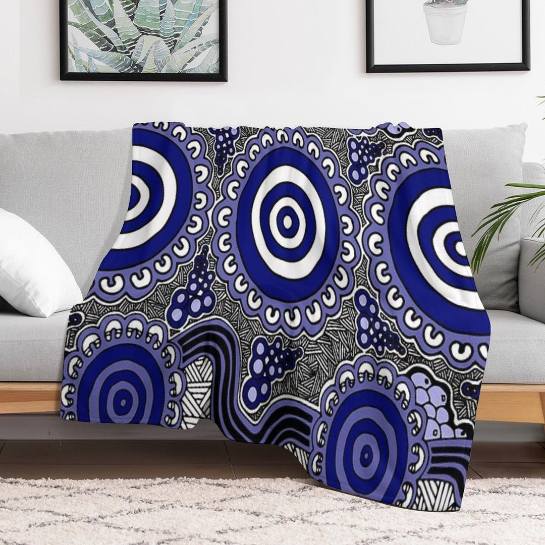 Authentic Aboriginal Art - Gathering Machine-washable Throw Blanket