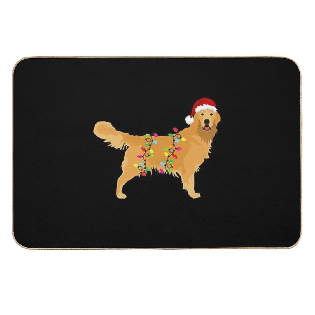Golden Retriever Holiday Christmas Light - Golden Retriever Christmas in Santa Hat Holiday Santa Dog  Non-Slip Bath Mat