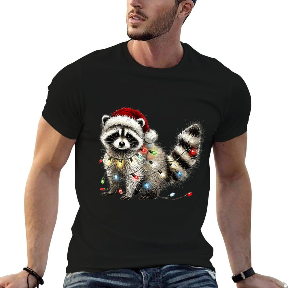 Santa Raccoon Christmas Lights Trash Panda Xmas Holiday  Graphic-printed T-Shirt