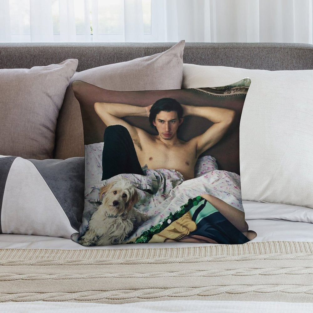 Adam Driver with Dog Photosession Soft Fade-Resistant Throw Pillow
