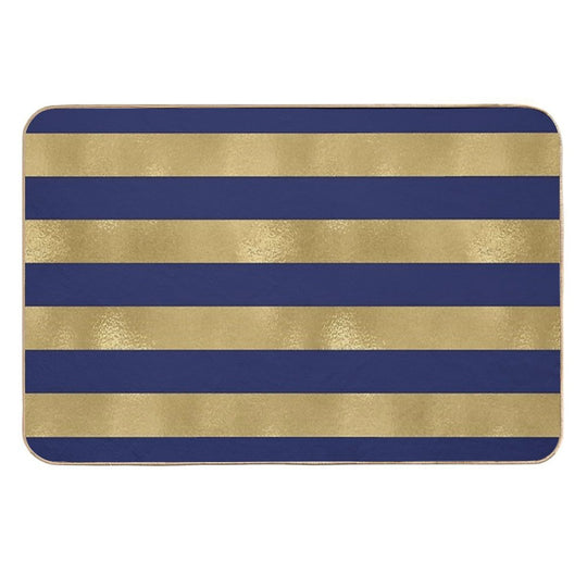 Navy Blue And Gold Metallic Horizontal Stripes  Eco-Friendly Bath Mat