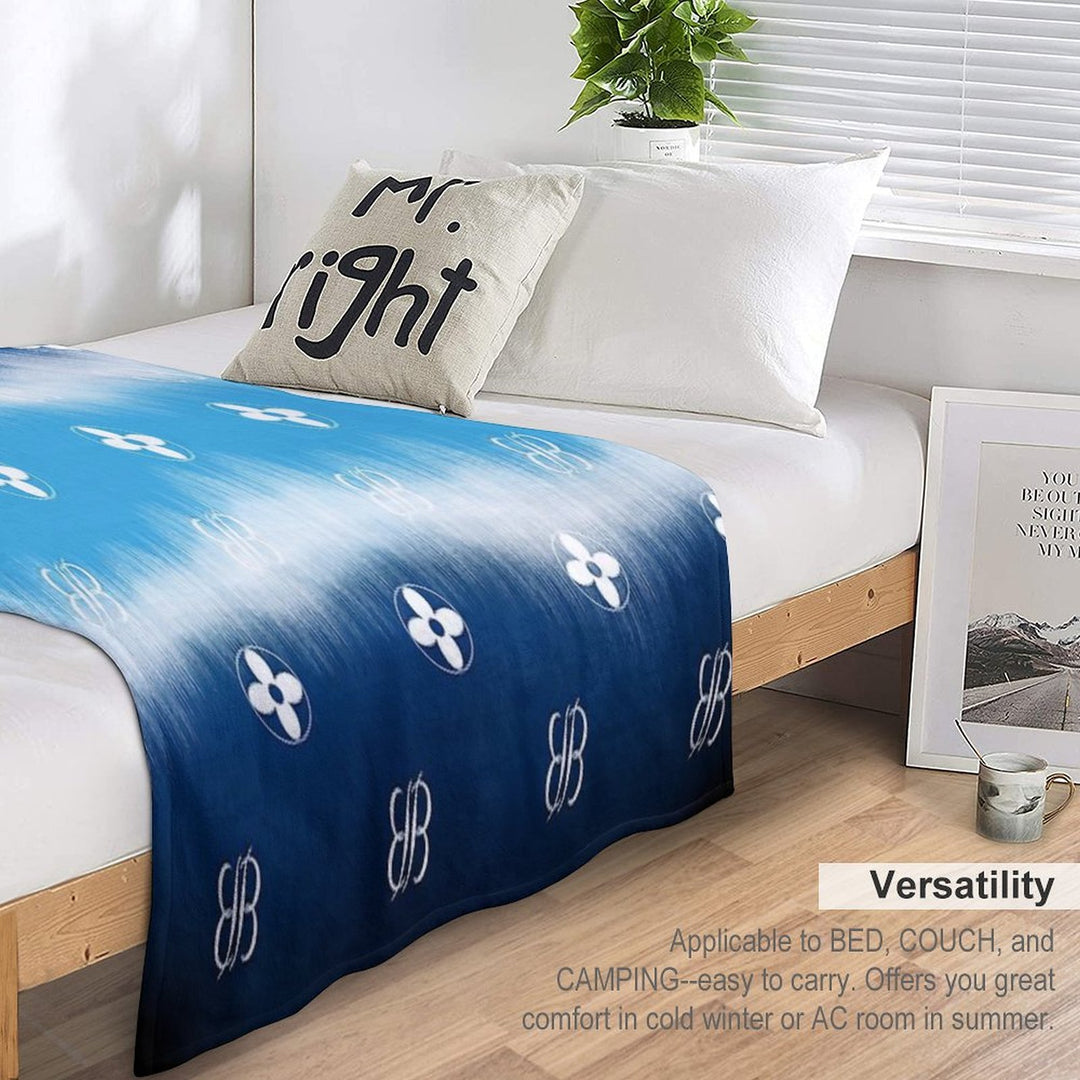 BB Logo Flower Design on Shades of Blue Lightweight Throw Blanket