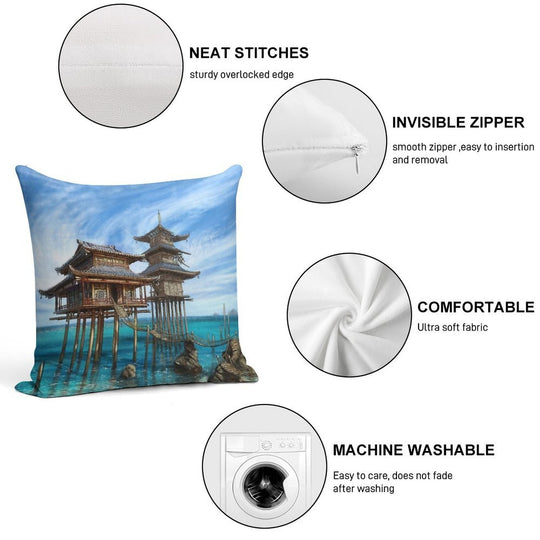 Tropical Temple Soft Short Plush Fabric Throw Pillow