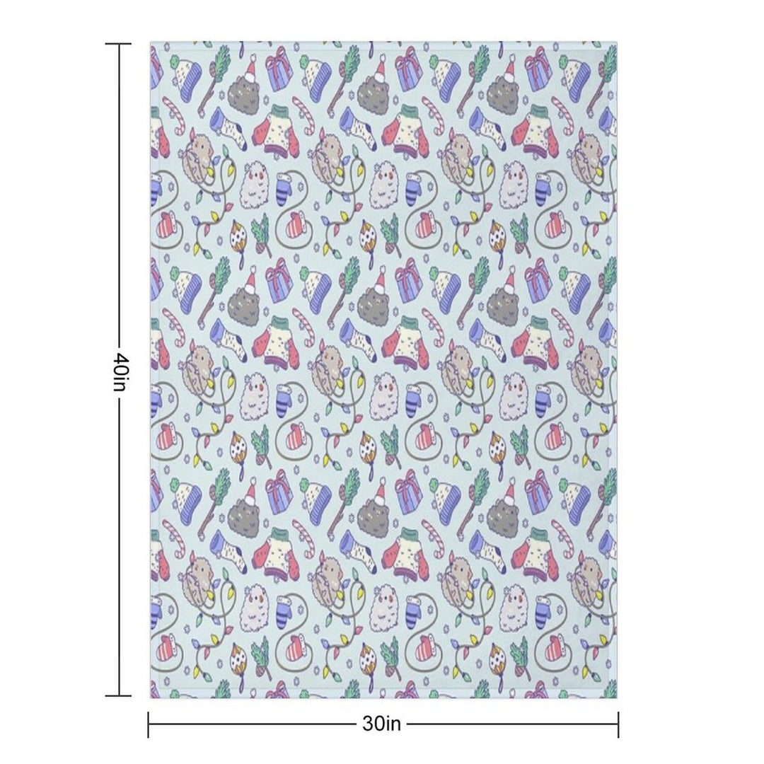 Teddy Guinea Pigs Christmas Patten in Mint Green Background Anti-pilling Throw Blanket