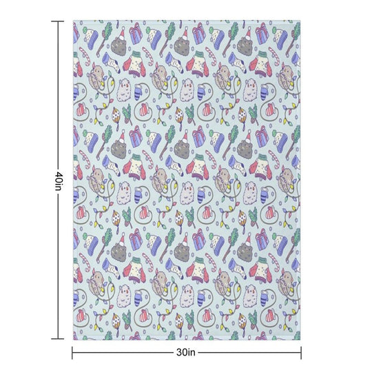 Teddy Guinea Pigs Christmas Patten in Mint Green Background Anti-pilling Throw Blanket