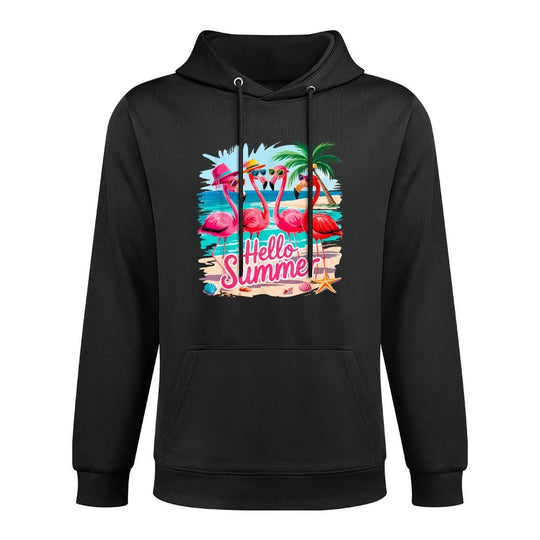 Hello Summer Flamingo Beach Tropical Vacation Retro Vintage Easy Care Hoodie