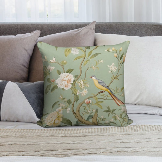 Green Chinoiserie Garden Soft Luxury Feel Throw Pillow