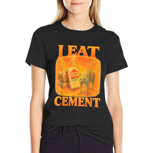 I Eat Cement Cat Design with Cement Bags Funny Cat Meme  Easy-care T-Shirt