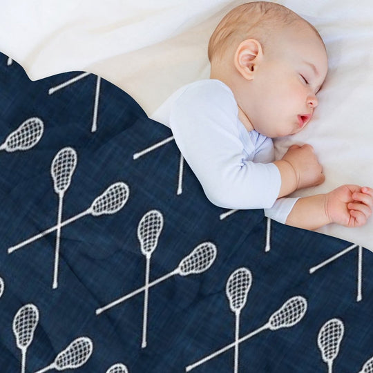 Lacrosse Crossed Sticks - Navy Durable Throw Blanket