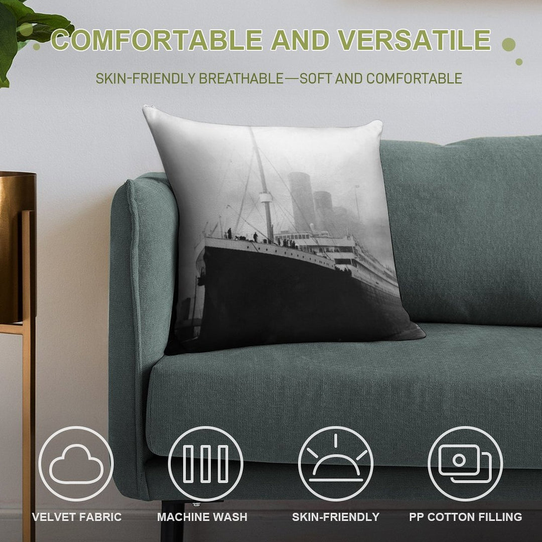 Titanic in Dock in Southampton Soft Short Plush Fabric Throw Pillow