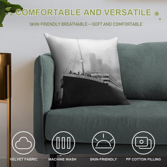 Titanic in Dock in Southampton Soft Short Plush Fabric Throw Pillow