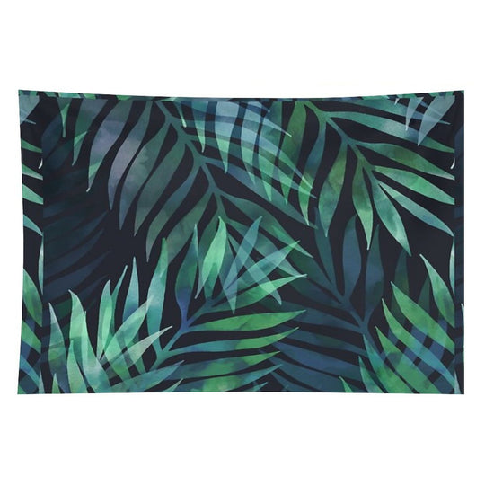 Dark Green Palms Leaves Pattern Tapestry