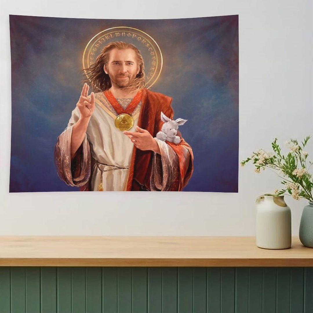Nicolas Cage, Saint Nicolas of Cage, Nic Cage Original Religious Painting Tapestry