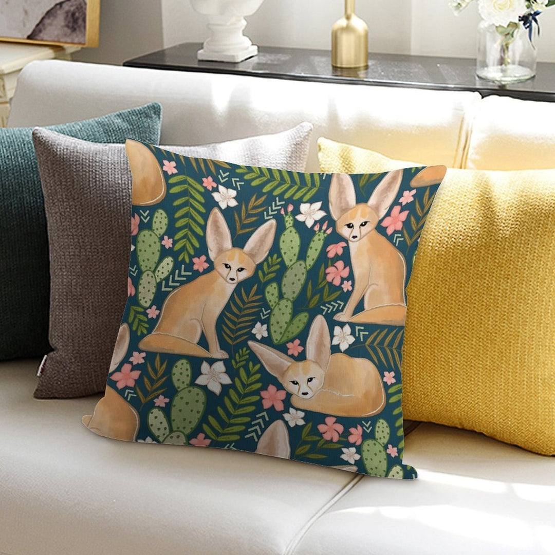 Fantastic Fennec Foxes on Navy Soft Decorative Cover Throw Pillow