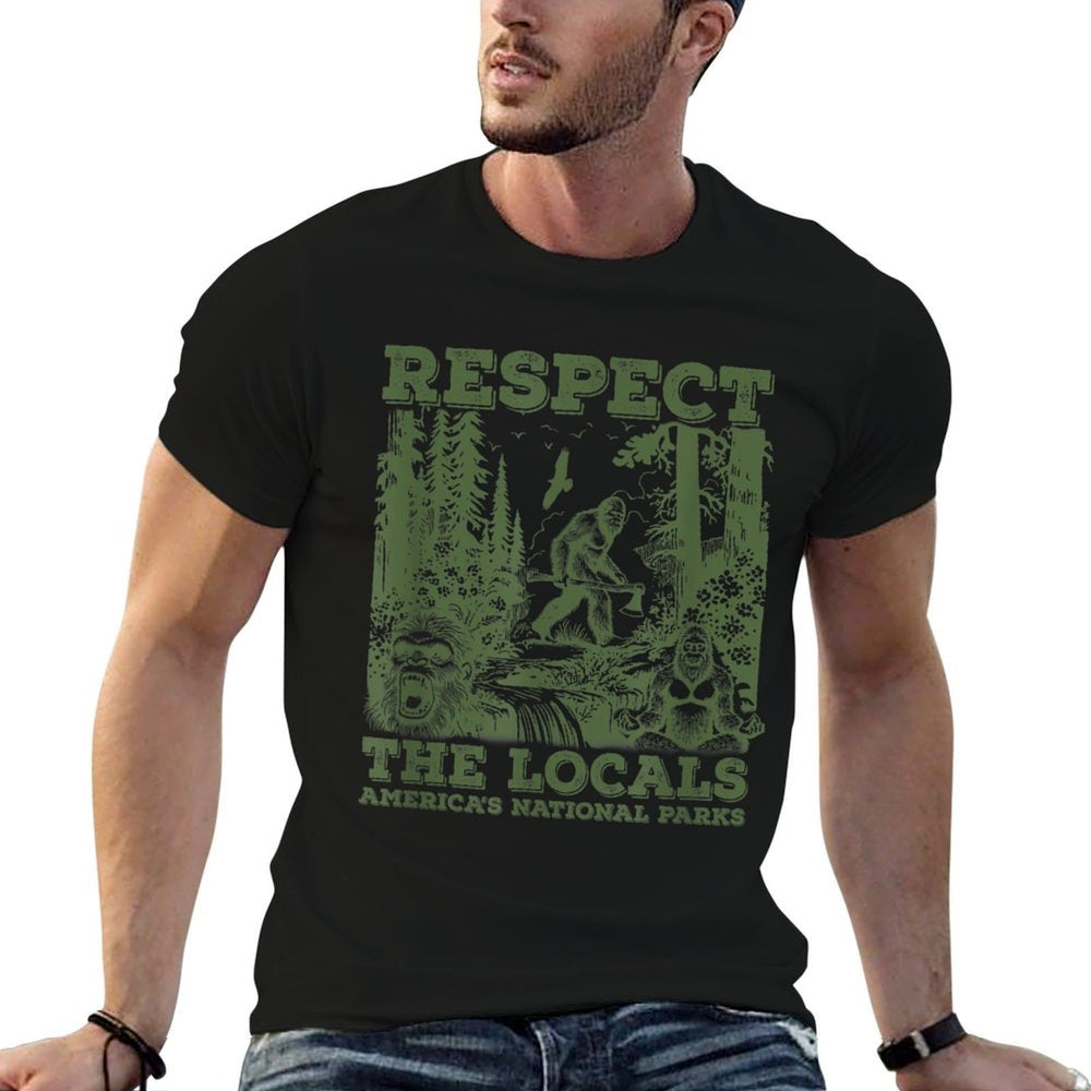 Respect The Locals Bigfoot Sasquatch American National Parks, Small, Grey  Polyester Blend T-Shirt