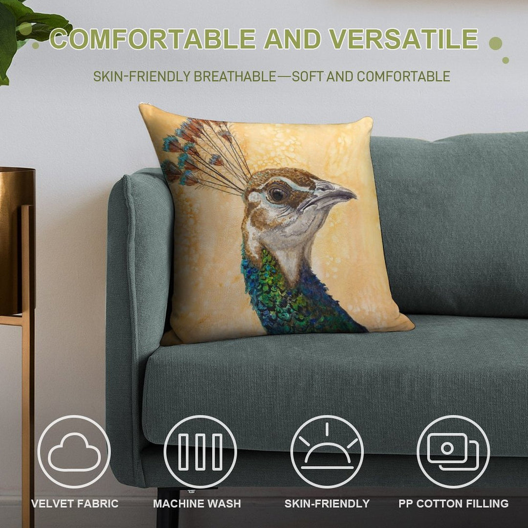 Peahen Soft Short Plush Fabric Throw Pillow