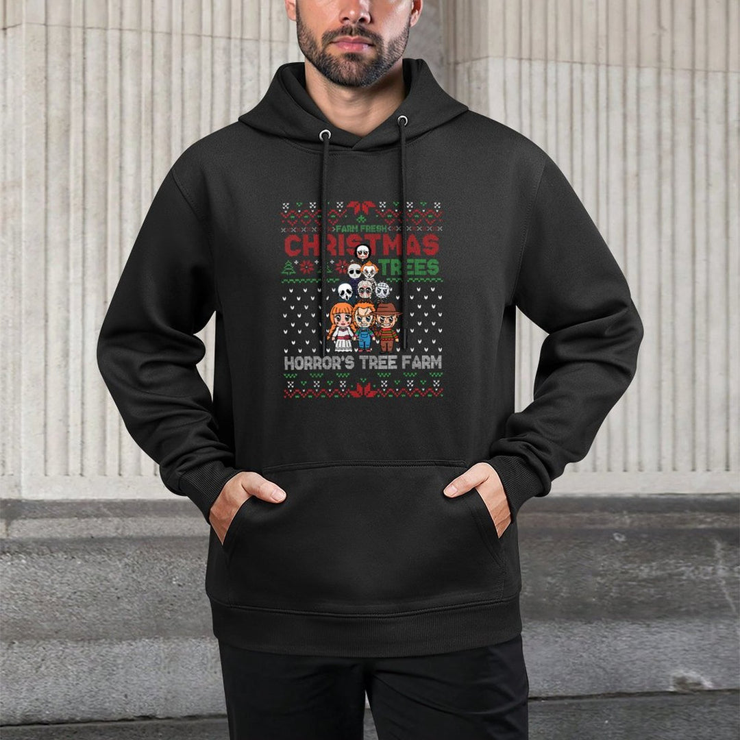 Christmas Trees Horrors Tree Farm, Scary Characters Xmas Colorfast Hoodie