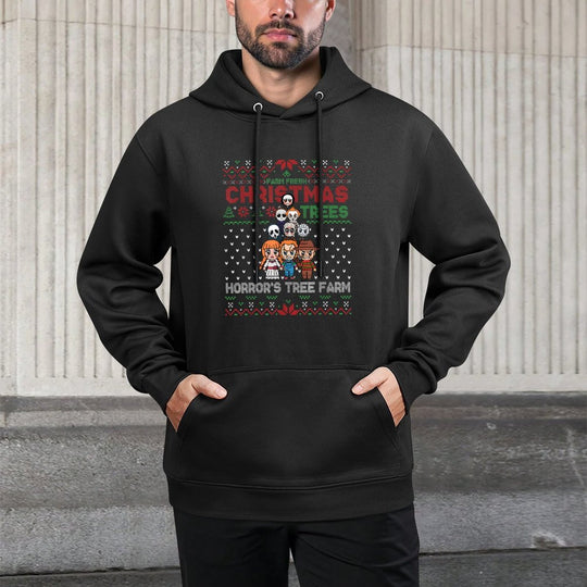 Christmas Trees Horrors Tree Farm, Scary Characters Xmas Colorfast Hoodie