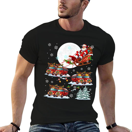 Santa Sleigh Reindeer School Buses Matching Driver Christmas  Heathered Texture T-Shirt